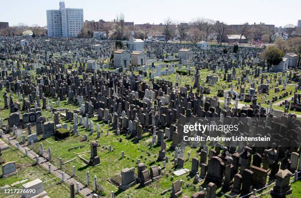 General view of a crowded cemeterie in central Brooklyn on April 6, 2020 in Brooklyn, New York.