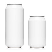 White 500ml and 330ml aluminium cans on white