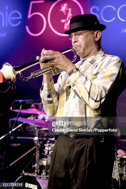 American jazz trumpet player Tom Browne performs live on stage at Ronnie Scott's Jazz Club in Soho, London on 20th January 2011.