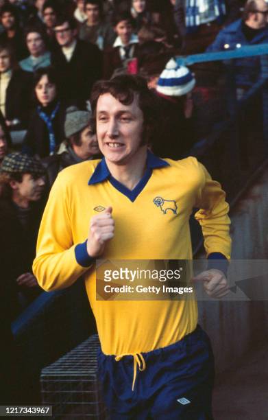 Derby County defender Rod Thomas takes the field wearing the yellow and blue umbro change kit for a match against Queens Park Rangers at Loftus Road...