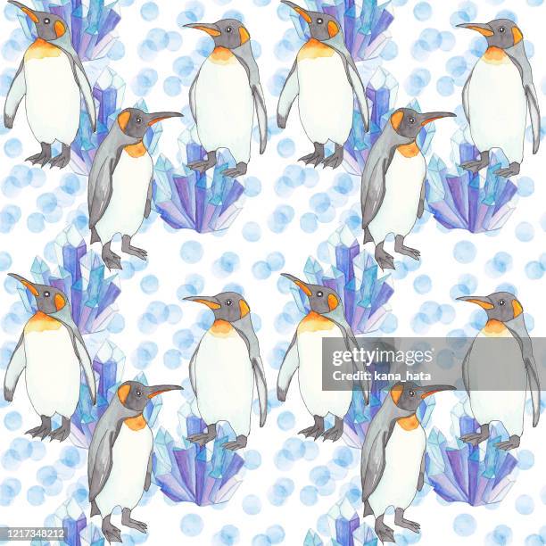 penguin hand drawn seamless pattern - japan penguin bildbanksfoton och bilder