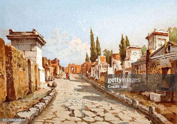 grave street in pompeii - roman civilization stock illustrations