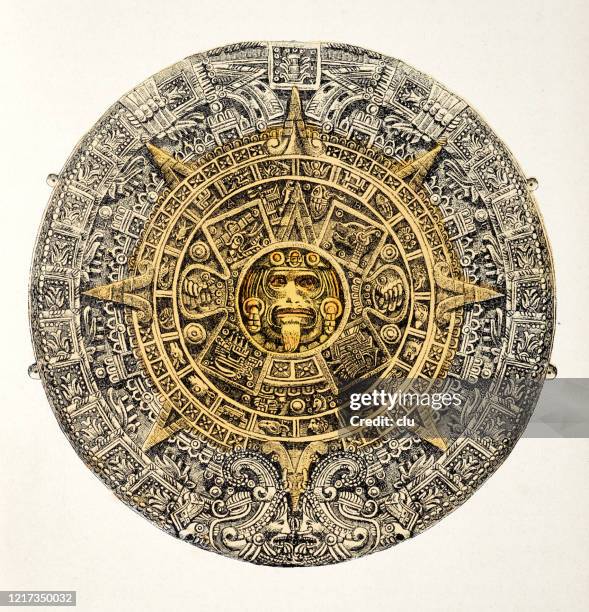 calendar of the aztecs - latin american civilizations stock illustrations