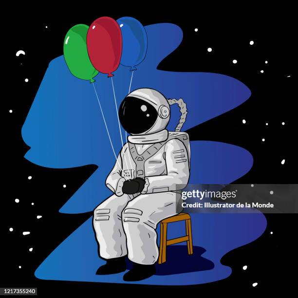 illustrazioni stock, clip art, cartoni animati e icone di tendenza di illustrazione astronauta nello spazio - astronauta bandiera