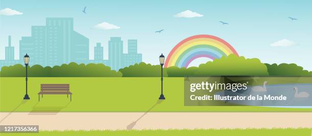 urban park avenue illustration - chicago skyline daytime stock illustrations