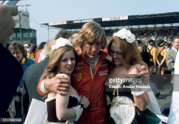 British racing driver James Hunt meets fans at Brands Hatch on July 18, 1974 in Brands Hatch England.