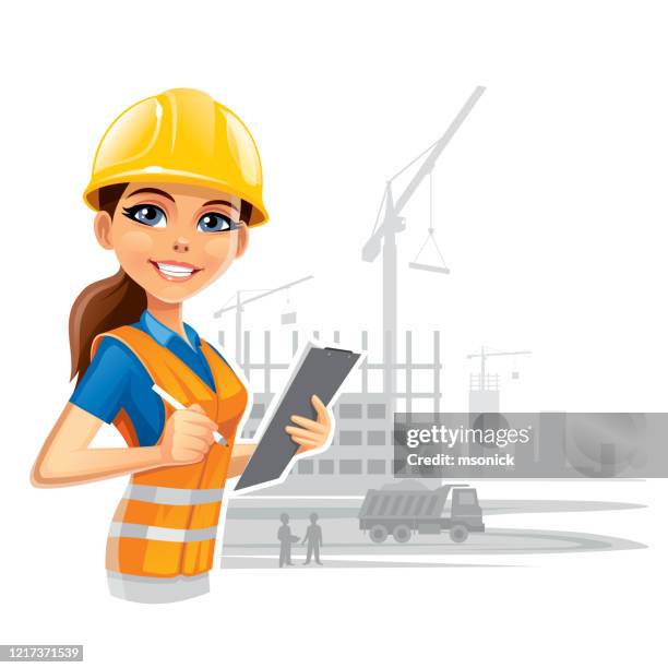 engineer woman - construction workers happy stock illustrations