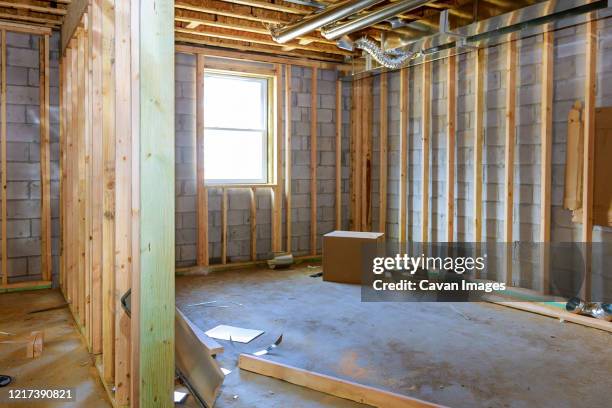 basement framing construction interior frame of a new house - unfinished basement stock pictures, royalty-free photos & images