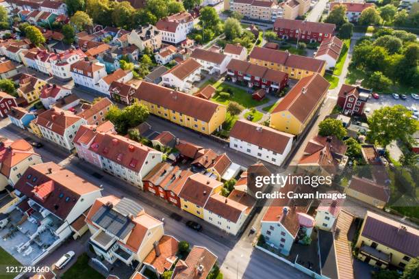 aerial view of the old town of västervik in summer - kalmar ストックフォトと画像