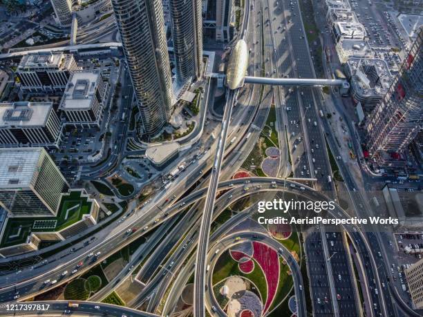 drone point view of road intersection - united arab emirates aerial stock pictures, royalty-free photos & images