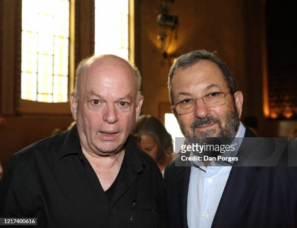 Portrait of chairman of the Jerusalem International Chamber Music Festival Yeheskel Beinisch and former Israeli Prime Minister Ehud Barak as they...