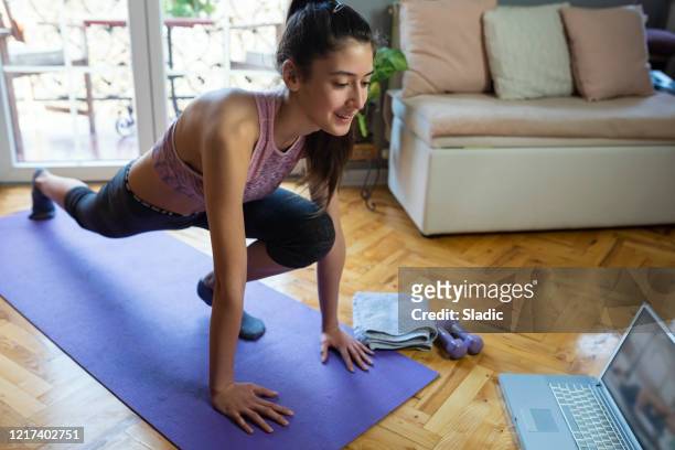 home exercising#stay at home - yoga teen stock pictures, royalty-free photos & images