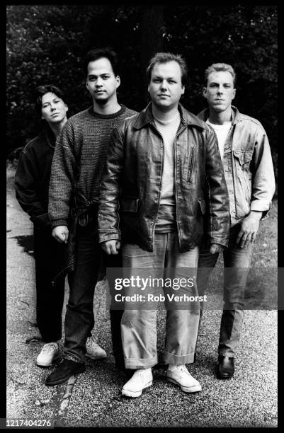 American alternative rock band The Pixies, group portrait in Vondelpark, Amsterdam, Netherlands, 24th September 1988. L-R: Kim Deal, Joey Santiago,...