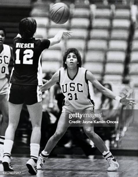 Cheryl Miller of the USC Trojans during a game at the Los Angeles Sports Arena in Los Angeles, California.