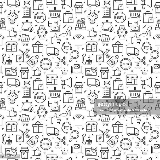 shopping and retail seamless pattern - shopping mall stock illustrations