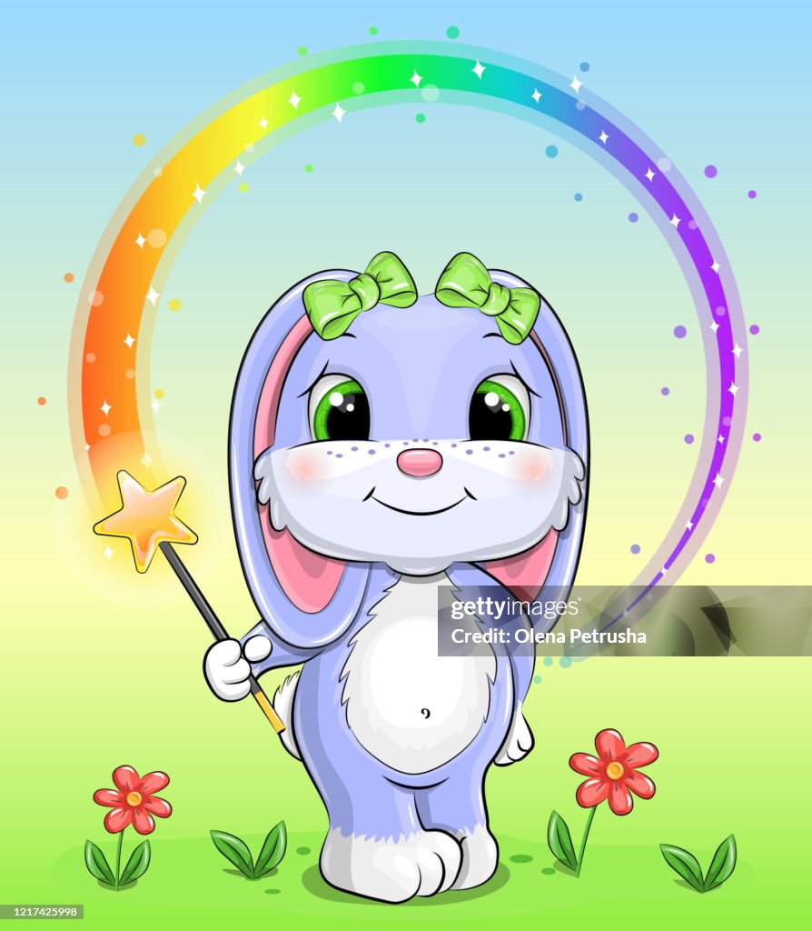 Cute Cartoon Rabbit With A Magic Stick High-Res Vector Graphic - Getty ...