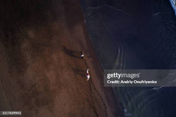 horses on black sand beach - bali horse stockfoto's en -beelden