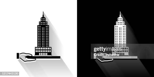 building model black and white icon with long shadow - model building white background stock illustrations