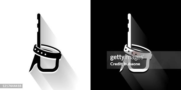 strap black and white icon with long shadow - strap stock illustrations