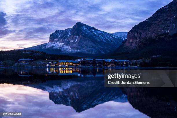 a scenic photo of montana's iconic swiftcurrent lake in glacier national park. - lake whitefish stock-fotos und bilder