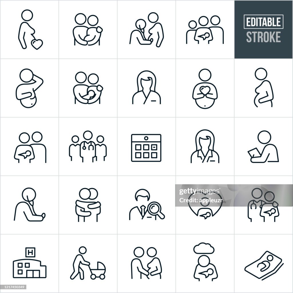 Obstetrician and Pregnancy Thin Line Icons - Editable Stroke