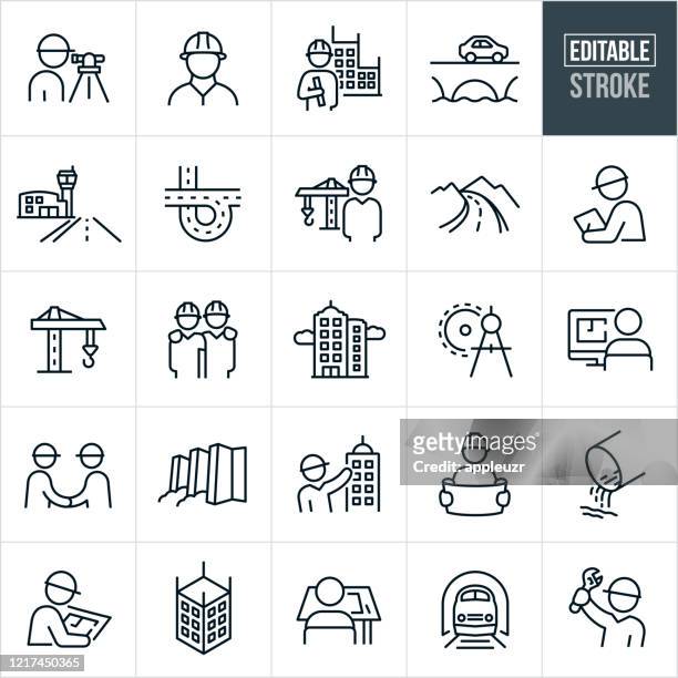 civil engineering thin line icons - editable stroke - symbol stock illustrations