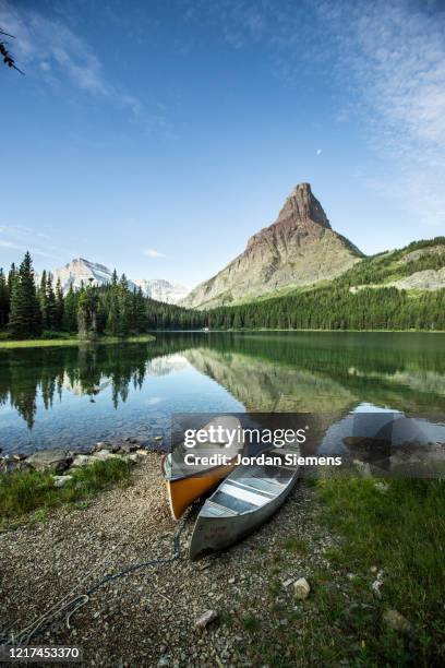 a scenic photo of montana's iconic swiftcurrent lake in glacier national park. - lake whitefish stock-fotos und bilder