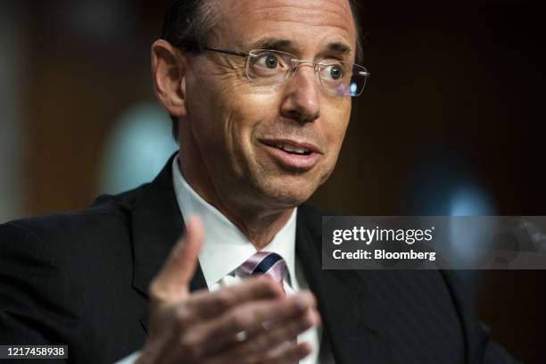 Rod Rosenstein, former deputy attorney general, speaks during a Senate Judiciary Committee hearing in Washington, D.C., U.S., on Wednesday, June 3,...