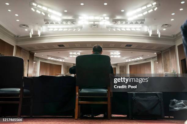 Former U.S. Deputy Attorney General Rod Rosenstein testifies at hearing of the Senate Judiciary Committee on Capitol Hill on June 03, 2020 in...