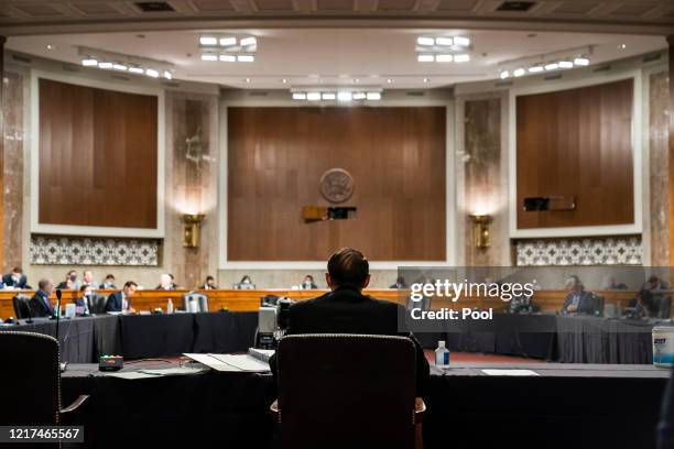 Former U.S. Deputy Attorney General Rod Rosenstein testifies at hearing of the Senate Judiciary Committee on Capitol Hill on June 03, 2020 in...