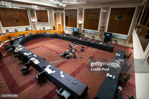 Former U.S. Deputy Attorney General Rod Rosenstein testifies at hearing of the Senate Judiciary Committee on Capitol Hill on June 03, 2020 in...