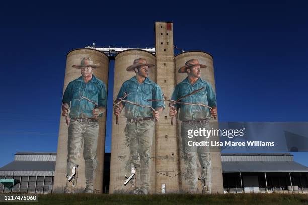 The Water Diviner' silo art usually a popular tourist destination is seen quiet on April 06, 2020 in Barraba, Australia. The Australian government...