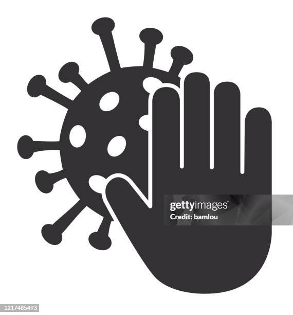 hand palm stop icon with coronavirus - saluting icon stock illustrations