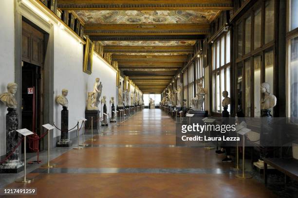 The Corridor at the reopened Uffizi, which was closed for almost three months due to coronavirus on June 3, 2020 in Florence, Italy. The Uffizi...