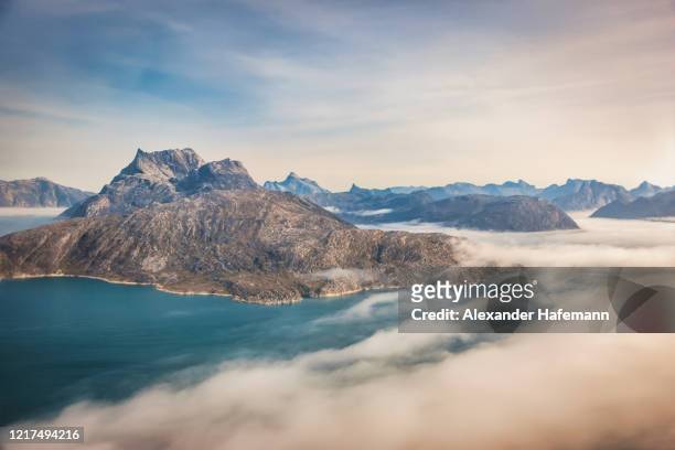 west greenland sunrise landscape aerial view - nuuk greenland stock pictures, royalty-free photos & images