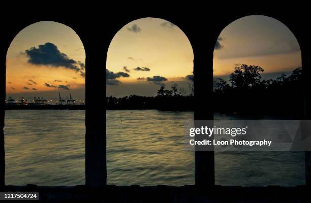 sunset at tanjung lumput johor malaysia - henderson waves bridge stock pictures, royalty-free photos & images