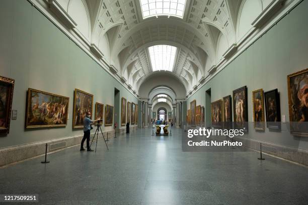 View of one of the rooms of the Prado Museum during a press preview before its reopening to the public, during the coronavirus pandemic on June 04 in...