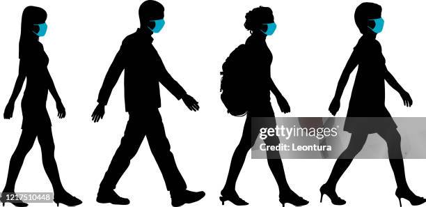 people walking with surgical masks - epidemiology stock illustrations