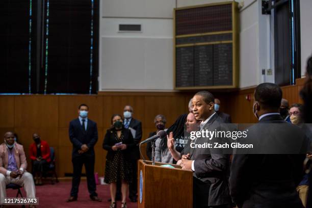 Virginia Lieutenant Gov. Justin Fairfax speaks during a news conference on June 4, 2020 in Richmond, Virginia. Virginia Gov. Ralph Northam and...