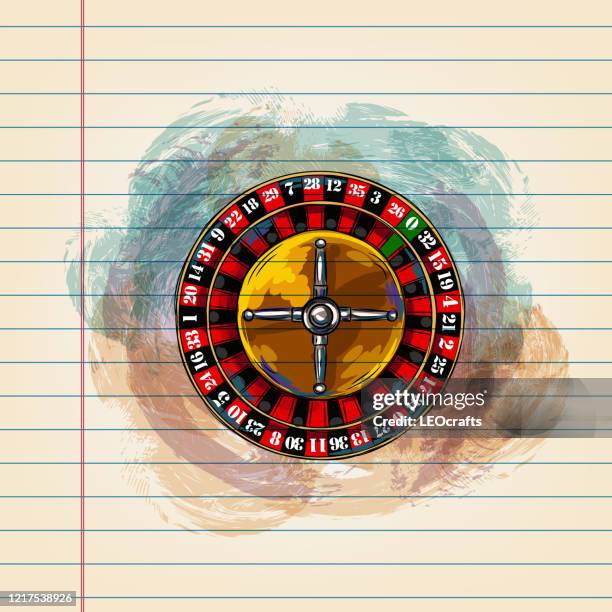 stockillustraties, clipart, cartoons en iconen met casino roulette wiel tekening op geregeerd papier - roulette