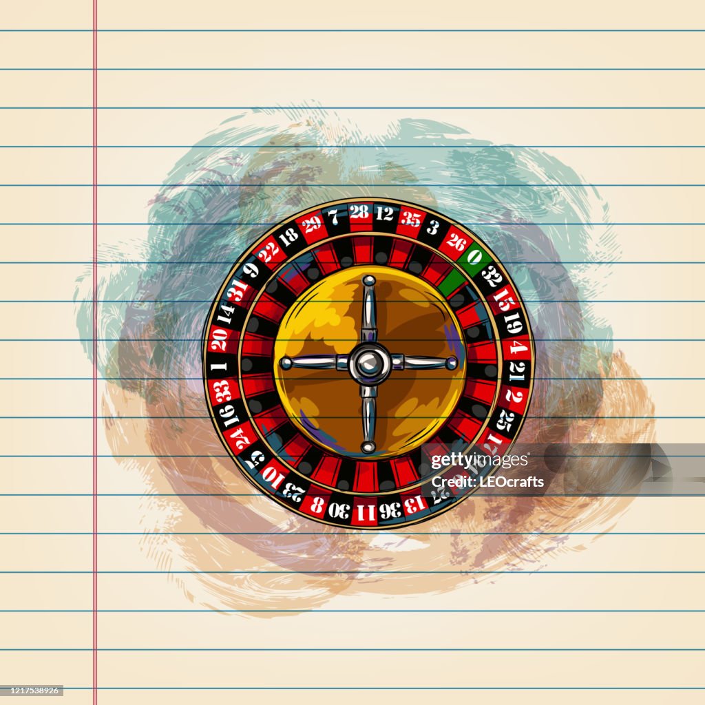 Casino Roulette Wheel Drawing On Ruled Paper High-Res Vector Graphic ...