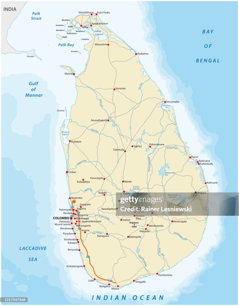 Sl Map Vector Color Map Of Sri Lanka Country With Important Cities And Roads ...