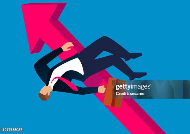 business high jump jumping red arrow, career challenge - high jump stock illustrations