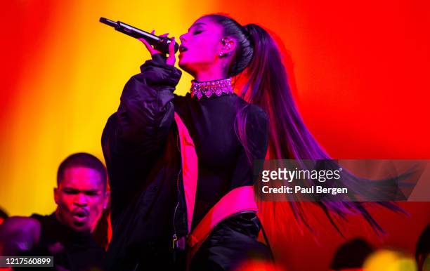 American pop singer Ariana Grande performs at Ziggo Dome as part of her Dangerous Woman Tour, Amsterdam, Netherlands, 14th May 2017.