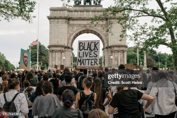 Demonstrators denouncing systemic racism in law enforcement and the May 25th killing of George Floyd by a Minneapolis Police officer gather at a...