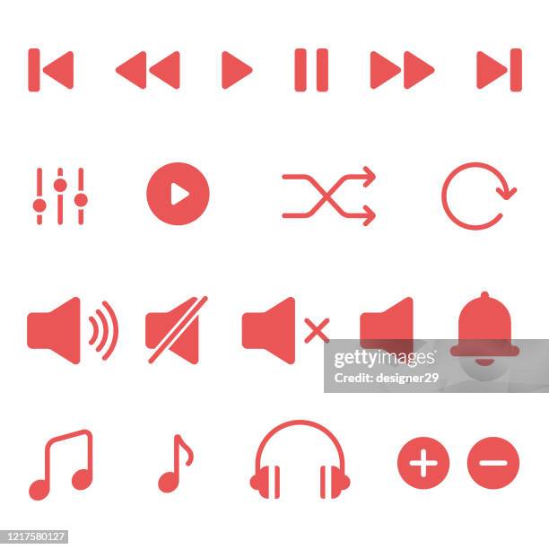 ilustraciones, imágenes clip art, dibujos animados e iconos de stock de reproductor multimedia e icono de música establecer diseño vectorial. - equipo de grabación de sonido