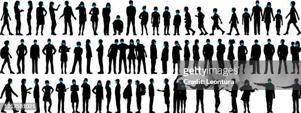 highly detailed people wearing surgical masks - in silhouette stock illustrations
