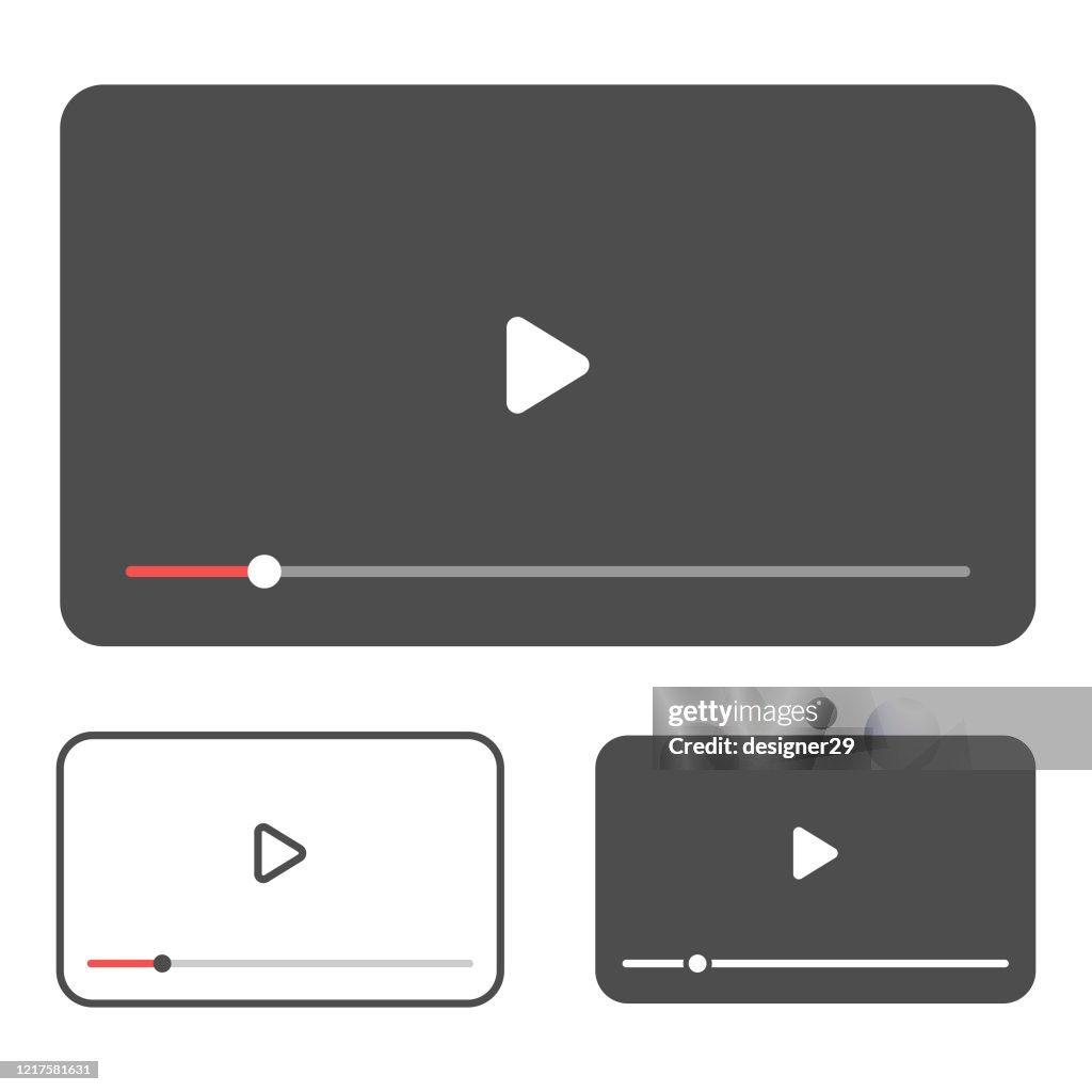 Ícone do modelo do reprodutor de vídeo. Design de vetor de música, filme e vídeo player em fundo branco.