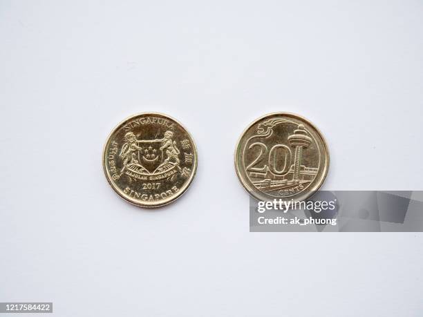 coins 20 cents of singapore, issued 2017 - singapore cents stock pictures, royalty-free photos & images