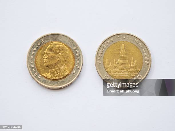 thailand coins 10 baths - thai coin stock pictures, royalty-free photos & images